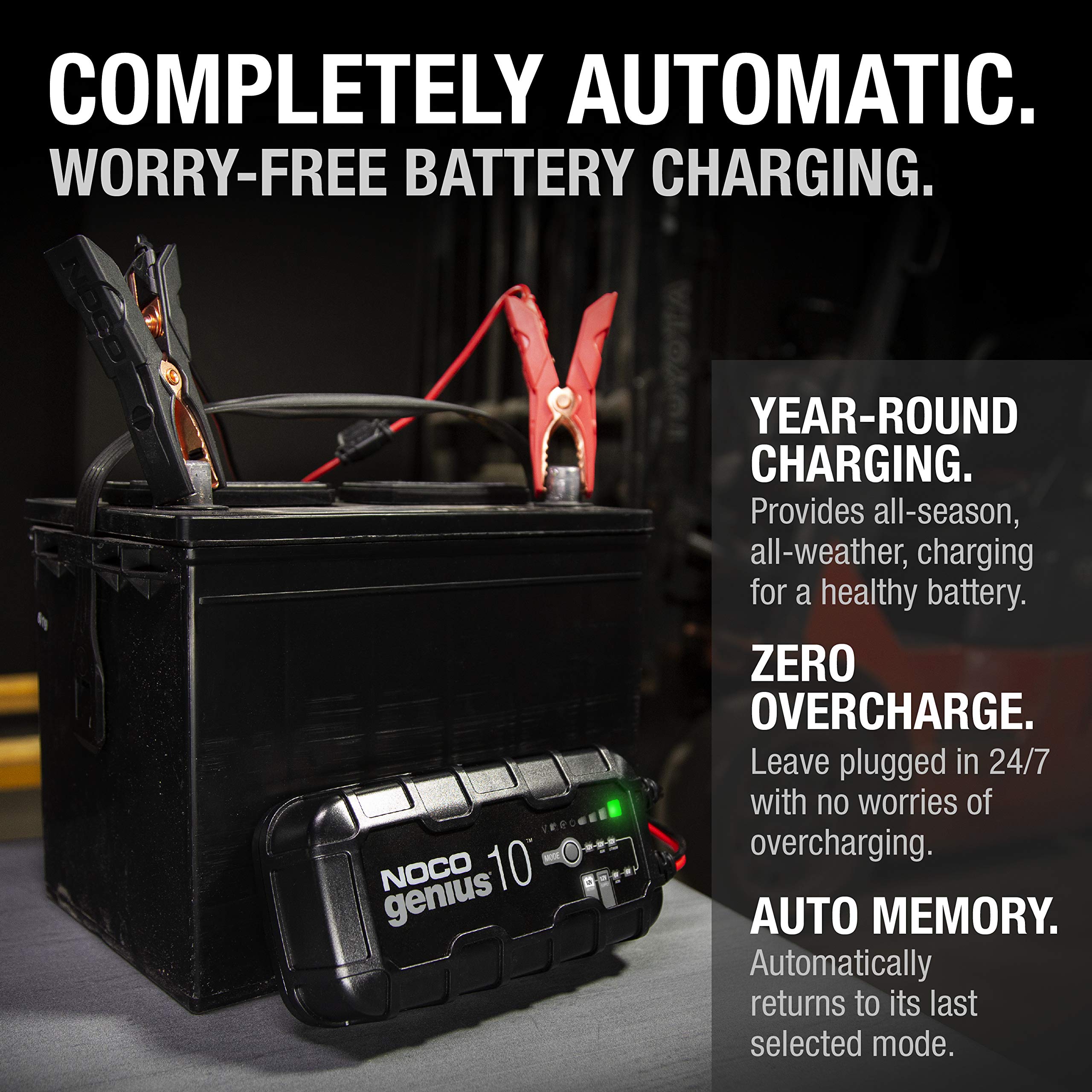 NOCO GENIUS10: 10A 6V/12V Smart Battery Charger – Automatic Maintainer, Trickle Charger & Desulfator with Overcharge Protection & Temperature Compensation – for Lead-Acid & Lithium Batteries